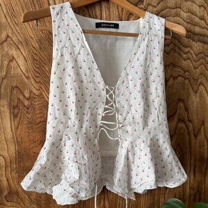 Cottage-Core Cherry "Corset" Ruffle Tank Top, Petite